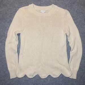 J. Crew Scalloped Hem Crewneck Sweater XXS Ivory Cotton Knit